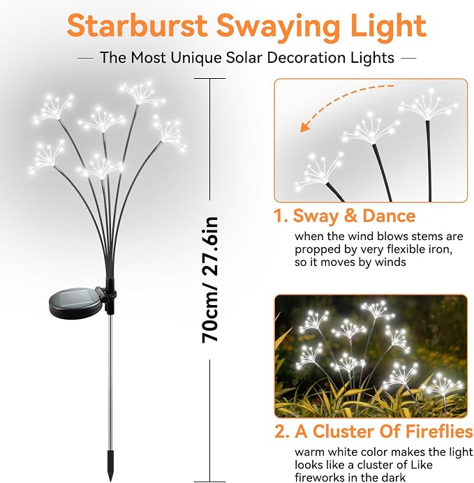 Solar Garden Lights 2 Pack Waterproof Solar Swaying Starburst Light Outdoor - Image 2