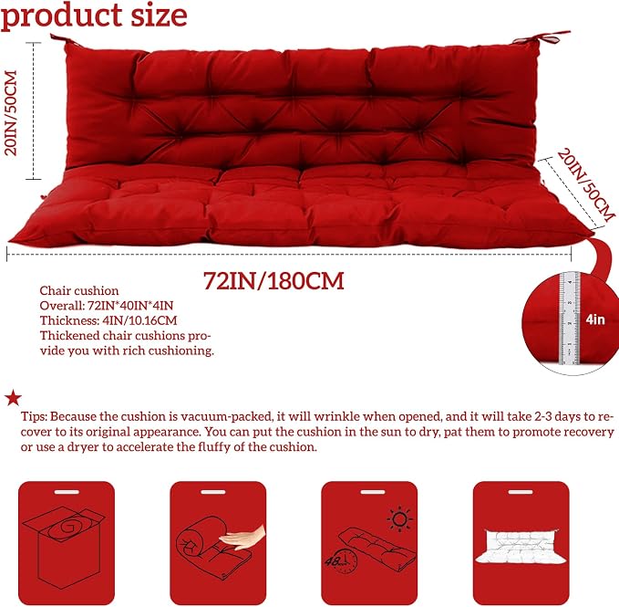 Outside Benches Cushion with Backrest, Thicken Waterproof Swing Cushions 2/3 - Image 5