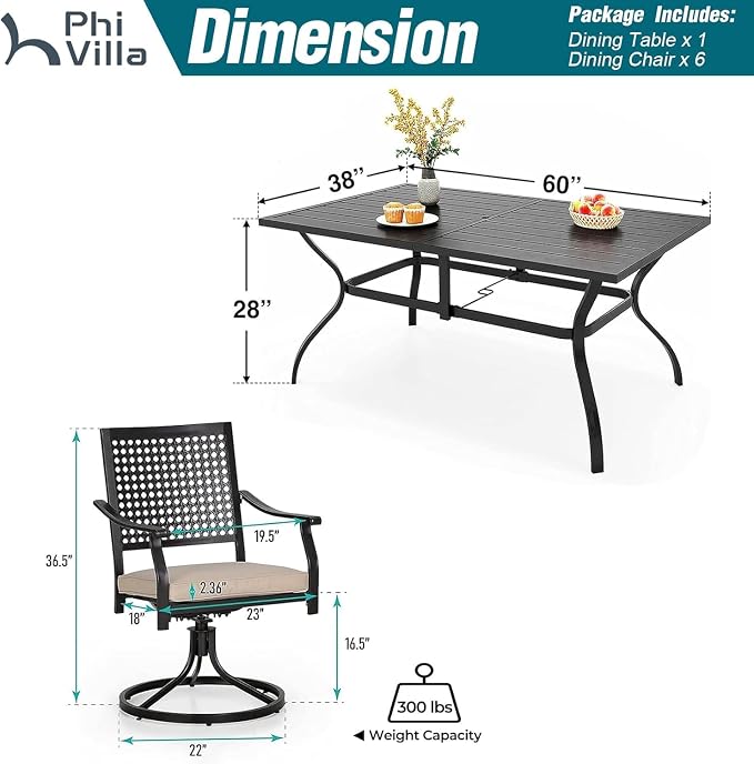 PHI VILLA 7 Pieces Outdoor Dining Set - Image 9