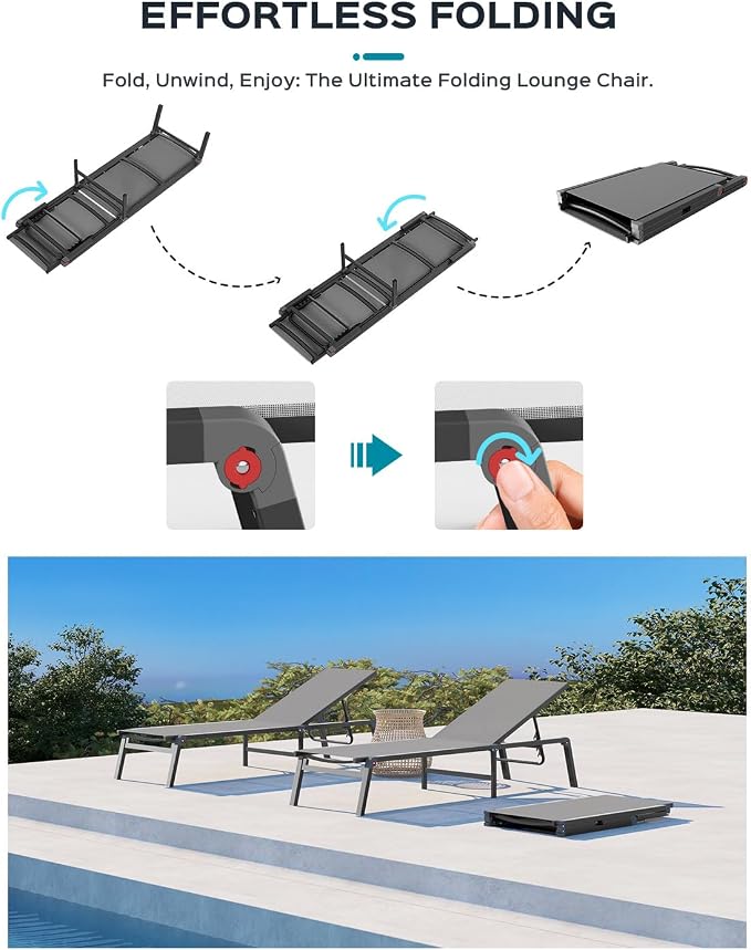 Patio Chaise Lounge Chair Set of 4, Foldable Lounge Chair - Image 3