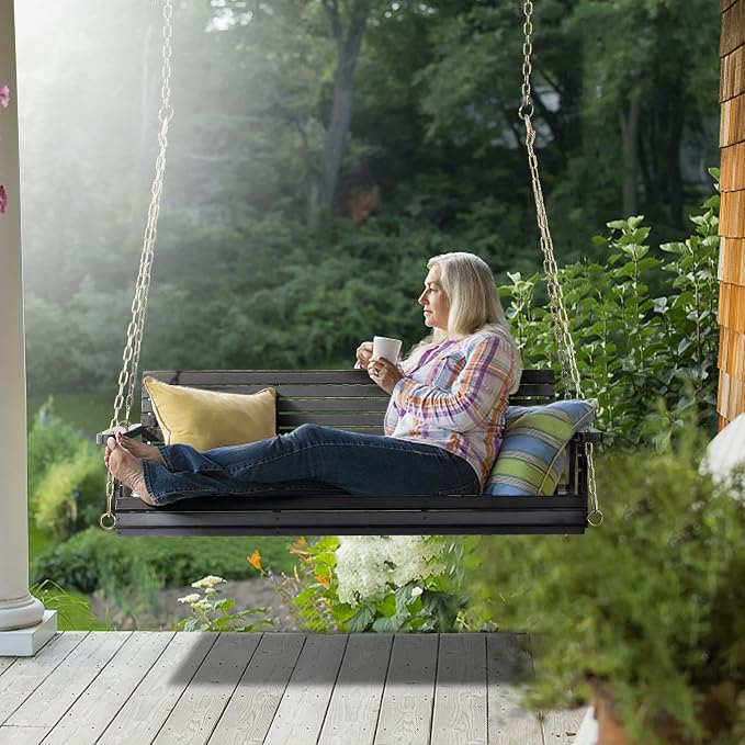 VINGLI Upgraded Patio Wooden Porch Swing - Image 6