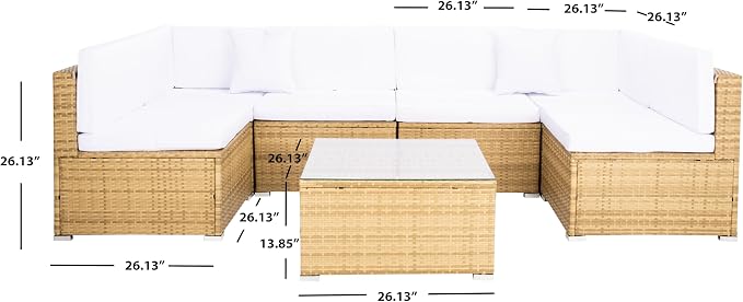 SAFAVIEH Outdoor Collection Diona Natural/White Wicker Conversation Patio Set - Image 4