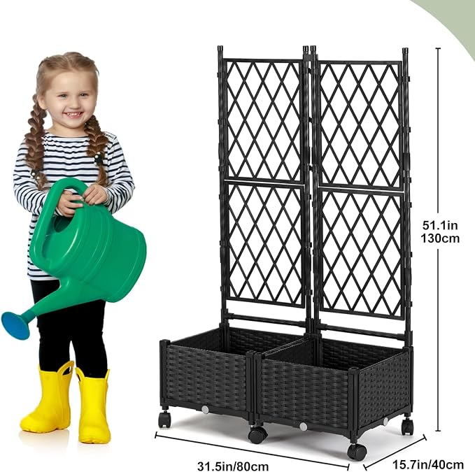 Planter Box with Trellis, 4ft Tall Self-Watering Plastic Raised Garden Beds and - Image 5