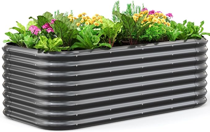Quictent Galvanized Raised Garden Bed Kit, Strengthened by Crossbar, Dark Gray by QUICTENT