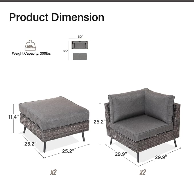 LAUSAINT HOME Outdoor Patio Furniture, 4 Piece Outdoor Sectional Sofa PE Rattan - Image 6