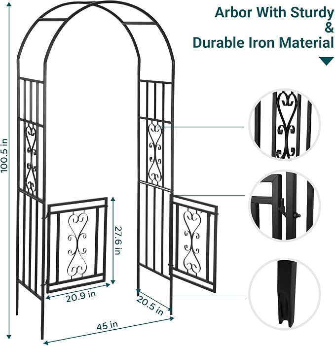 Heavy-Duty Arch with Gate, Iron Arbor Trellis Arbor Archway - Image 3