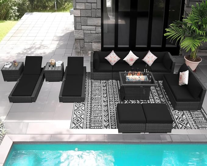 NICESOUL 13 Piece Patio Sectional w/Fire Pit, Modular Wicker Outdoor Couch - Image 3