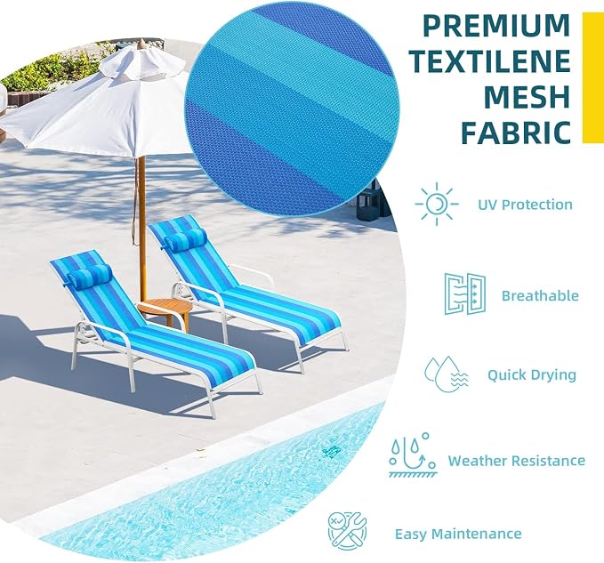 EROMMY Patio Chaise Lounge, for Beach Pool Sunbathing Lawn Lounger Recliner - Image 6