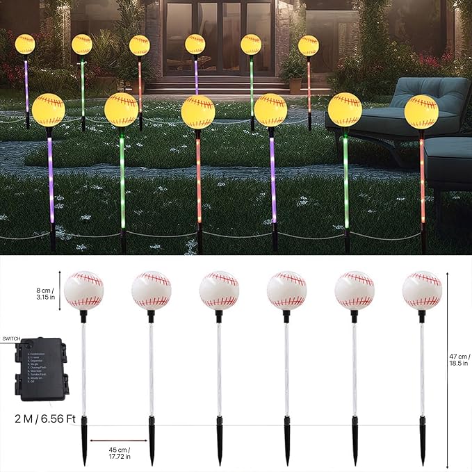 Battery Powered Garden Sports Ball Theme Party Stake Lights Baseball LED - Image 3