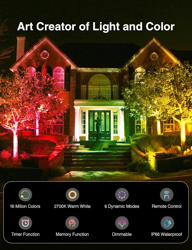 Onforu 2 Pack RGBW LED Flood Light 800W Equivalent, 100W Color Changing - Image 2