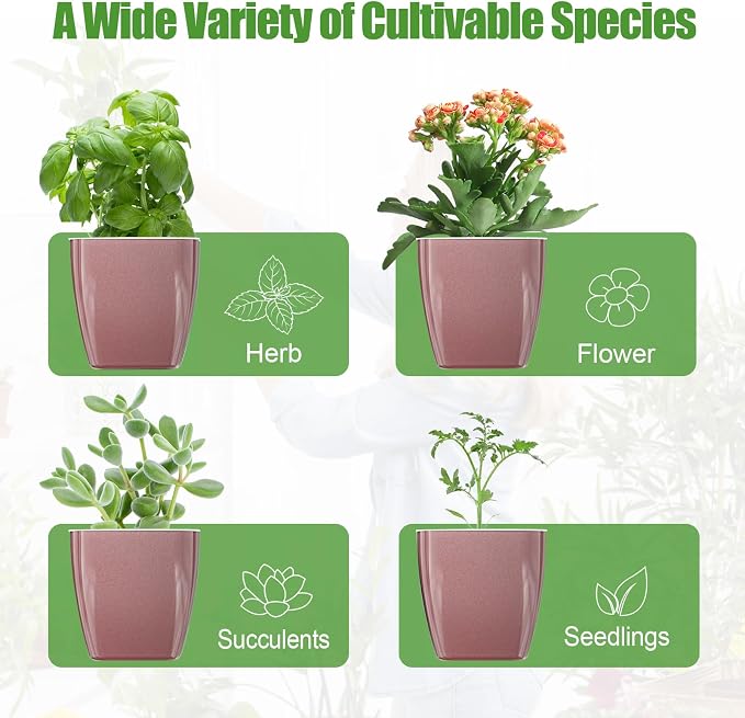 4 Pack Self Watering Pots 4-inch Decorative Flower Planters - Image 6