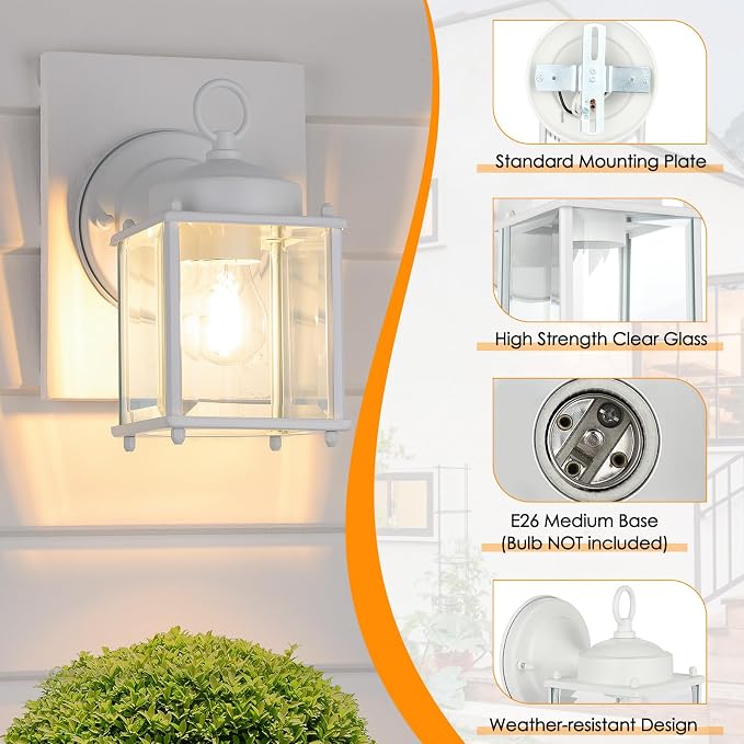Outdoor Wall Lantern, Exterior White Waterproof Wall Sconce Lighting Fixtures - Image 2