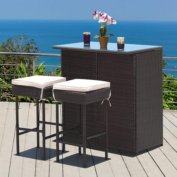 HAPPYGRILL 3 Pieces Patio Bar Set - Image 2