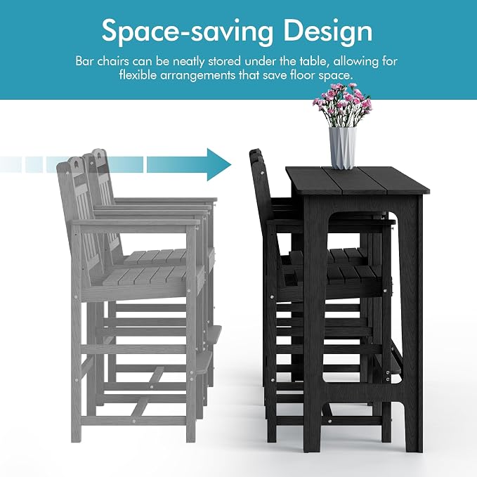 Ciokea 3 Pcs Outdoor Bar Height Table Set, Heavy-Duty All-Weather HDPE Patio - Image 8