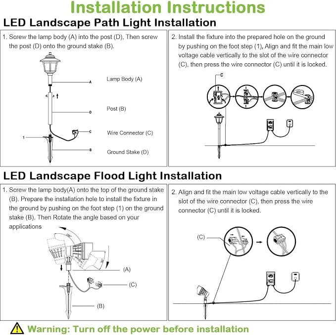 hykolity 8 Pack Low Voltage LED Landscape Kits, 12V-24V Pathway Flood Light Kits - Image 8