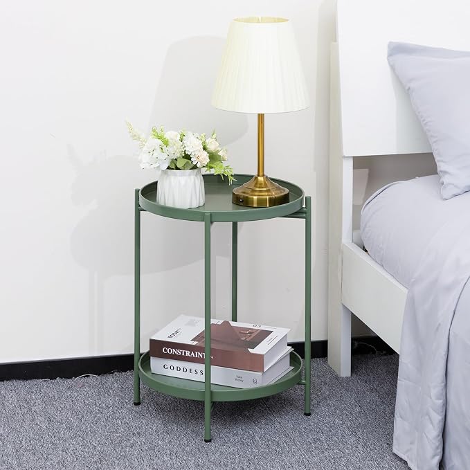 HollyHOME 2-Tier Round Side Table, Outdoor Small Folding Accent Stand - Image 6
