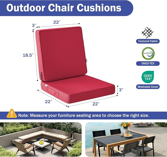 Outdoor Cushions, Outdoor Chair Cushions 22x22x3 Inch, Cushions - Image 2