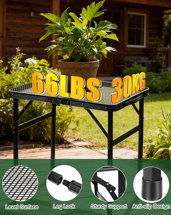 2Ft Small Folding Table with Carry Handle, Camping Table Adjustable Height - Image 7