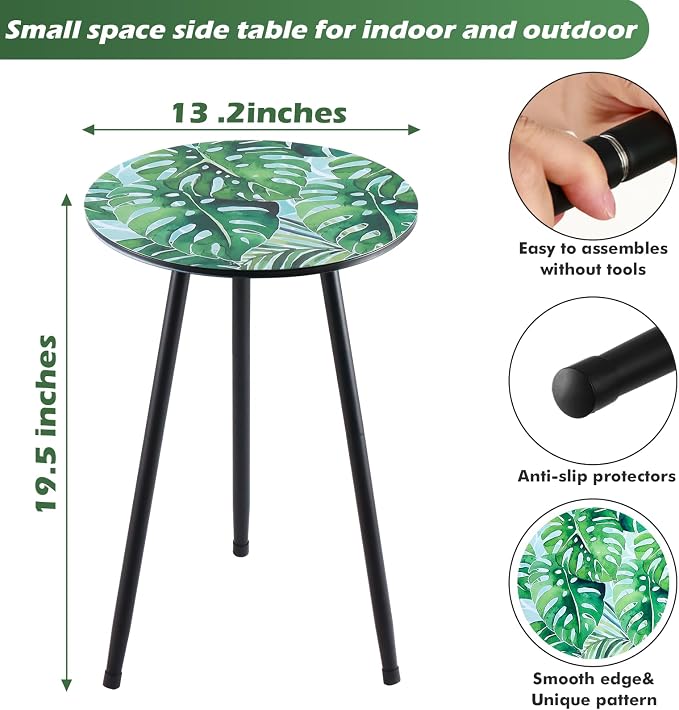 Metal Outdoor Side Tables Set of Two Small Outside Round End Table - Image 3