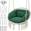 Monibloom Hanging Hammock Chair w/Dark Green Cushion, Porch Macrame Swing Chair by Monibloom