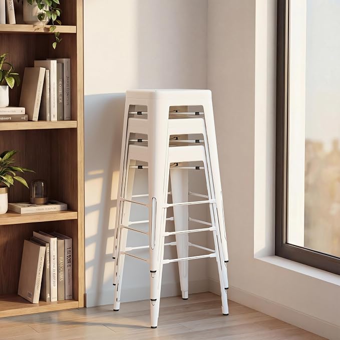 Shahoo 30 Inches Metal Bar Stools Counter Height Stackable Backless Stools - Image 7