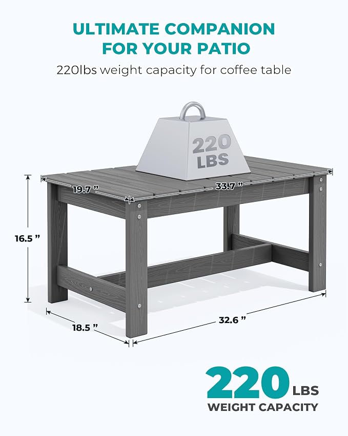 SERWALL Outdoor Coffee Table, HDPE Patio Coffee Table - Image 3