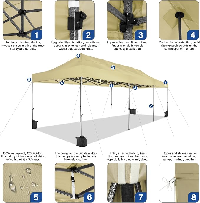 COBIZI 10x30 Pop up Canopy Tent Heavy Duty Without Sidewalls, Easy Set-up - Image 2