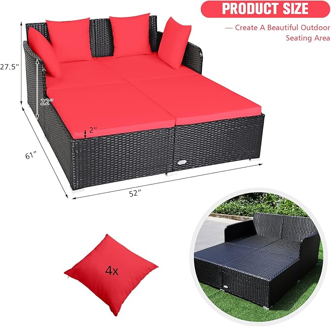 RELAX4LIFE Rattan Patio Outdoor Daybed, Wicker 2-Person Sunbed Loveseat - Image 3
