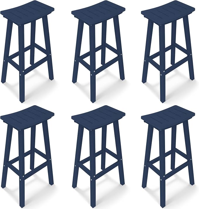 Outdoor Bar Stools Set of 6, 29 Inch All-Weather HDPE Bar Height Chairs by KULAMOONLIFEHOUSE