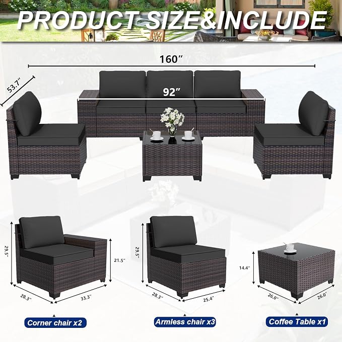 ALAULM 6 Pieces Patio Furniture Set, Oversized Seat/Armrest and High Back - Image 3