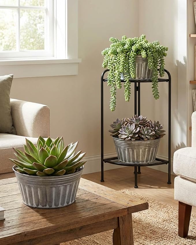 vensovo 9 Inches Silver Metal Rustic Plant Pots - Image 4