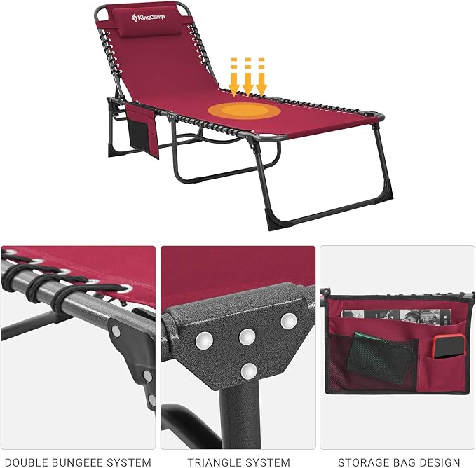 KingCamp Portable Folding Camping Cot Adjustable 4-Position Patio Reclining - Image 4
