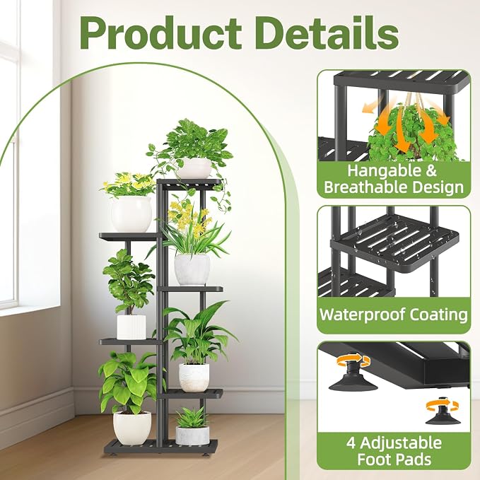 iDavosic.ly Plant Stand with Grow Light Indoor Outdoor, 5-Tier Tall Metal - Image 2