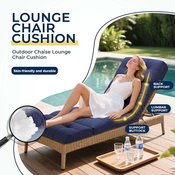 Outdoor Chaise Lounge Chair Cushion 74.4 x 22 x 4.7 Inches Non-Slip Lounge - Image 3