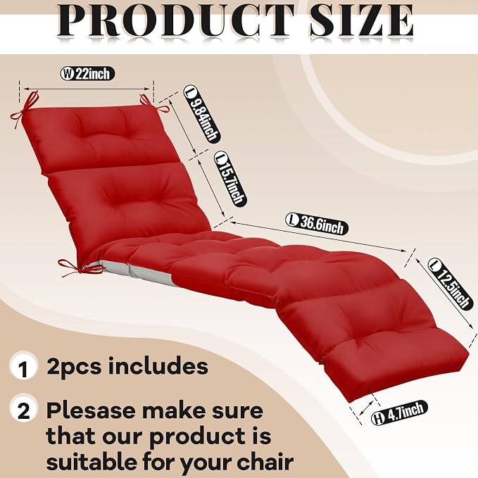 Kigley 2 Pcs Chaise Lounge Cushions 75 x 22 x 5 Inches Soft Lounge Chair - Image 3