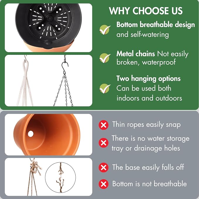 10 Inch Hanging Planters for Indoor Plants, Outdoor Hanging Plant Pot - Image 4