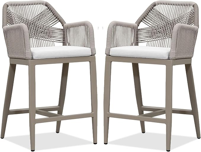 PURPLE LEAF Patio Sunbrella Counter Height Bar Stools 24" H Set of 2 Modern by PURPLELEAF
