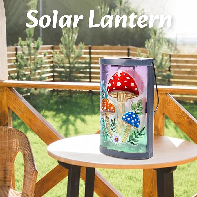 Hanging Solar Lantern Outdoor Waterproof Mushroom Solar Lights Glass Tabletop - Image 4