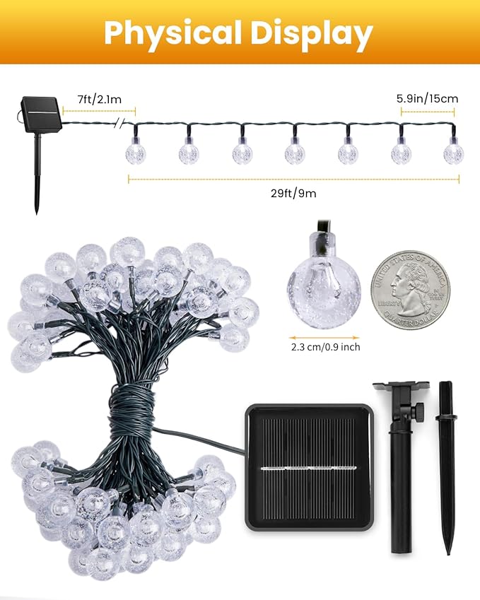 Brightown Solar String Lights Outdoor 60 Led 35.6 Feet 8 Lighting Modes Globe - Image 2