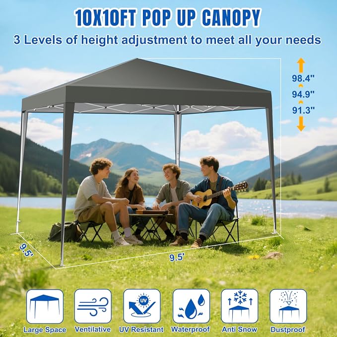 Yesker 10x10 Pop Up Canopy Tent UPF 50+ Waterproof Outdoor Canopy Portable - Image 2