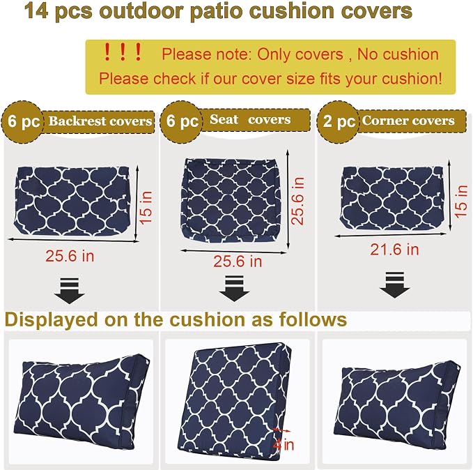14 Piece Outdoor Patio Cushion Cover Replacement, Waterproof Patio Cushion - Image 2