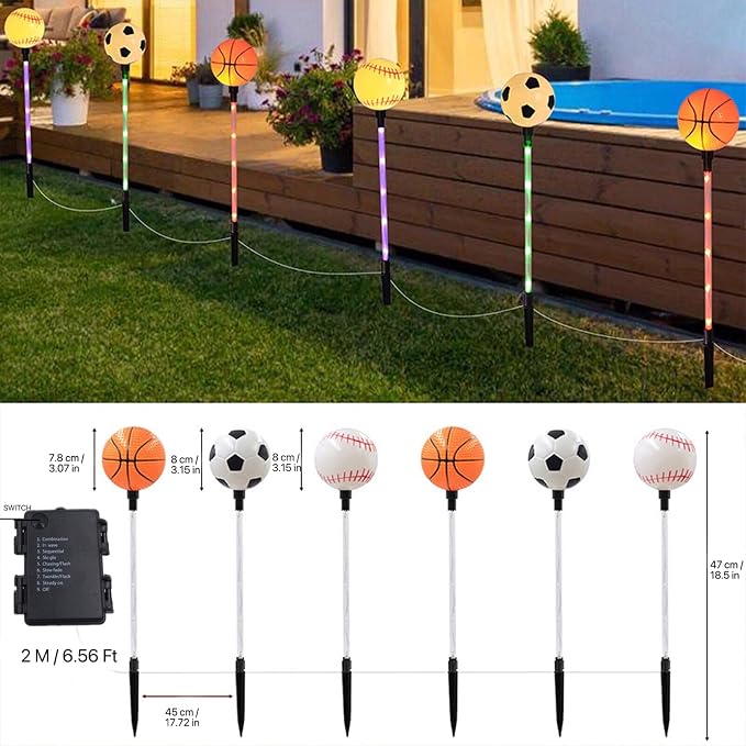 Battery Powered Garden Sports Ball Theme Party Stake Lights Soccer Basketball - Image 3