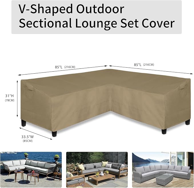 Easy-Going 600D Patio V-Shaped Sectional Sofa Cover, Heavy Duty Outdoor - Image 6
