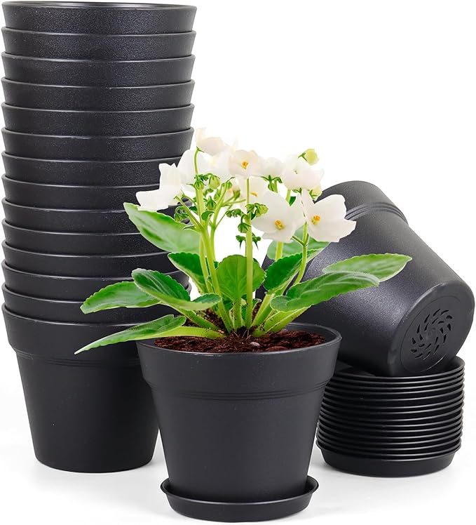 4 inch Small Plastic Nursery Pots, 16 Pack Plant Pots by Meowell
