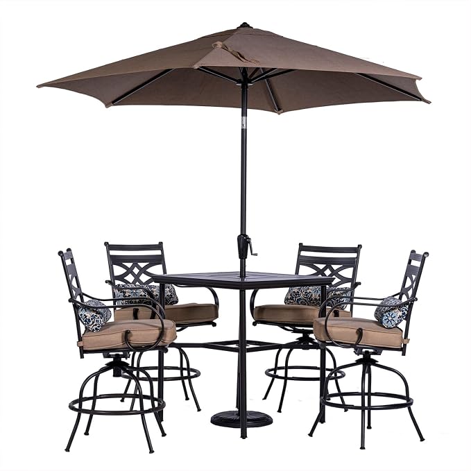 Hanover Montclair 5-Piece All-Weather Outdoor Patio High Dining Set, 4 Swivel by Hanover