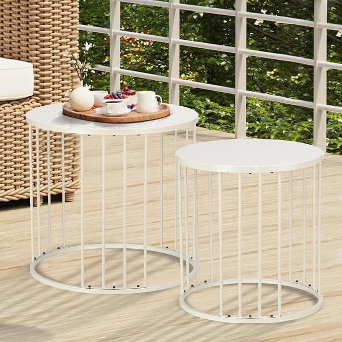 LEWIS&WAYNE Outdoor Side Table Set of 2, Metal Circle Accent End Tables - Image 2