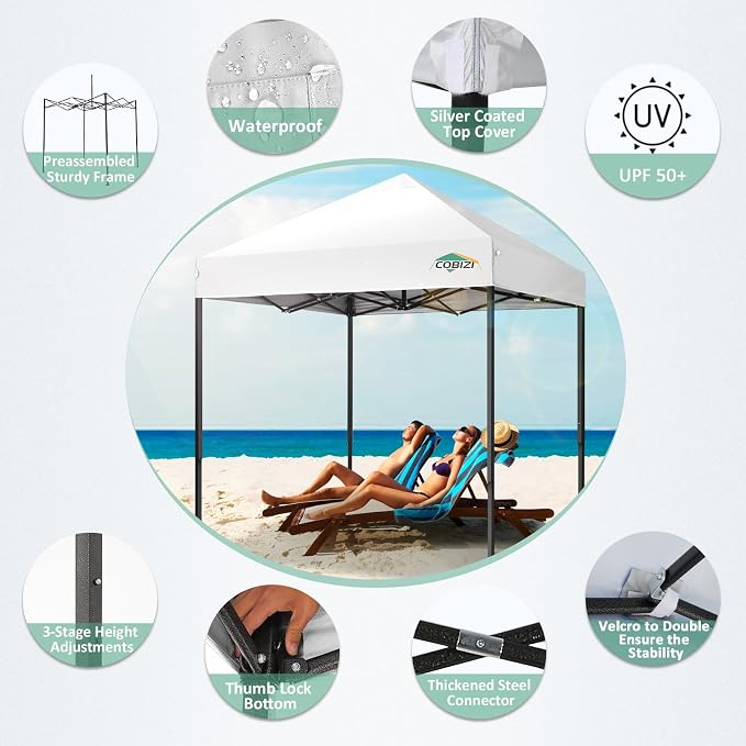 COBIZI 6.6x6.6ft Pop Up Canopy Tent, Heavy Duty Canopy Easy Set up All Weather - Image 3