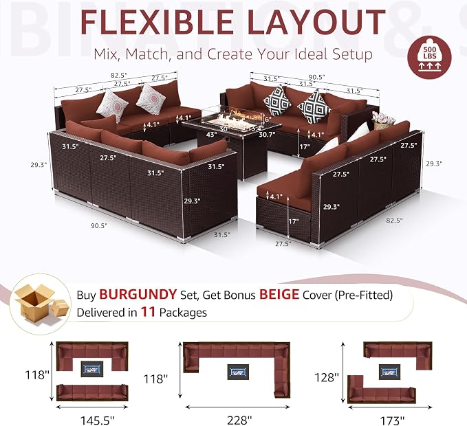 NICESOUL 13 Piece Patio Furniture w/Fireplace, Elegant Outdoor Seating w/Firepit - Image 6