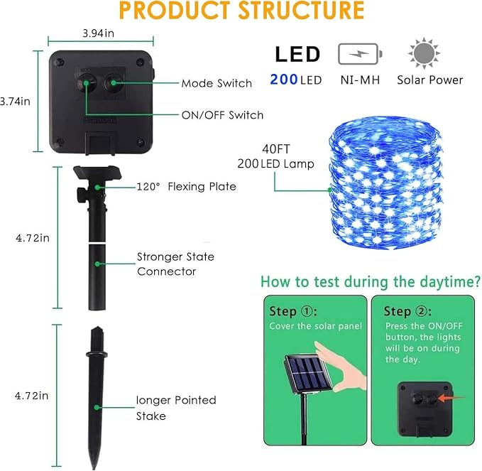 Solar String Lights Outdoor, Copper Wire 8 Lighting Modes Fairy Light - Image 5