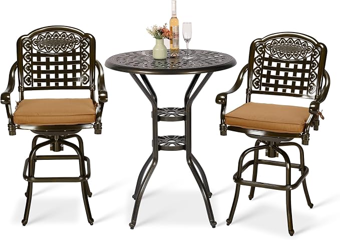 VIVIJASON 3-Piece Outdoor Swivel Bar Stools Set, All Weather Cast Aluminum by VIVIJASON